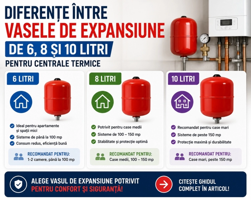 Diferențe între vasele de expansiune de 6, 8 și 10 litri pentru centrale termice